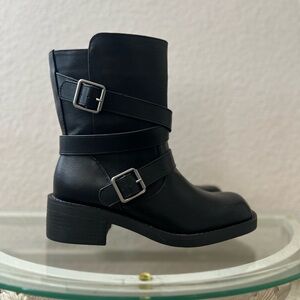 Sleek Black Moto Boots with Buckle Straps